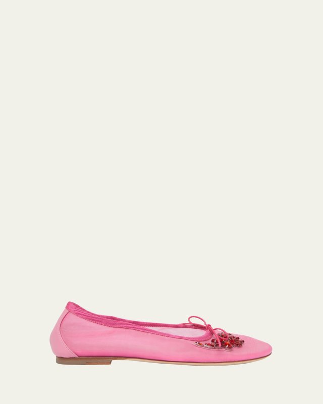 Embellished Mesh Ballerina Flats